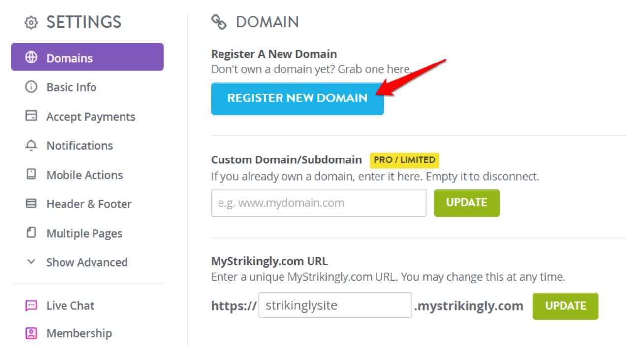Register New Domain Settings Register New Domain Settings